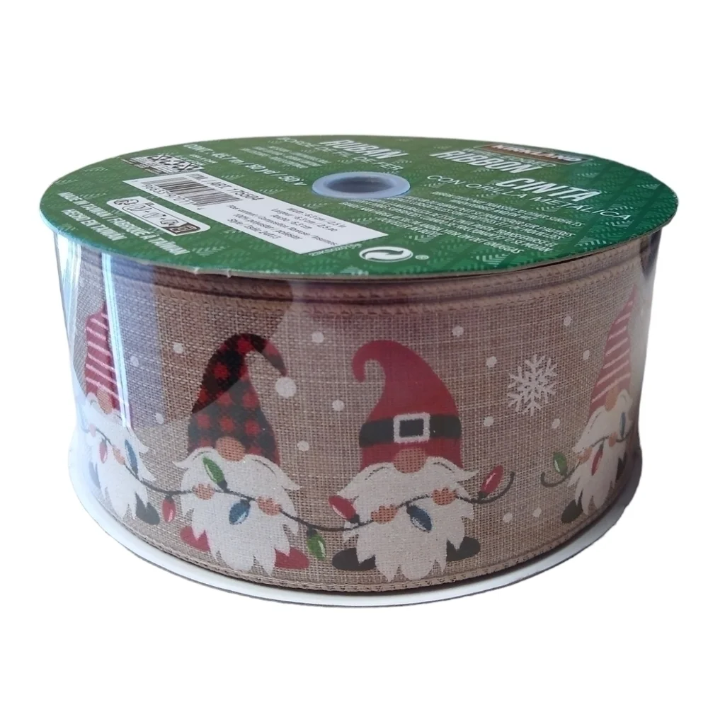 Wire-Edged Seamless Ribbon Gnomes Beige HUGE 50 Yards 2.5